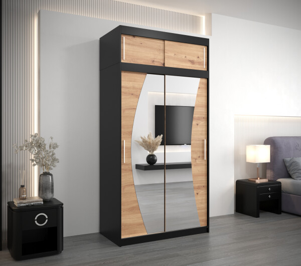 Šatní skříň Abi W0 s nástavcem Barva korpusu: Černá, Rozměry: 120 cm, Dveře: Dub artisan
