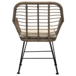 Relaxační set stůl + 2 židle, kov, umělý ratan, látka béžová, deska stolku polywood