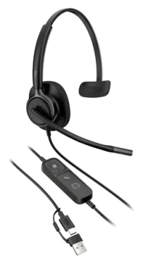 HP Poly Mission 415 černá / Sluchátka s mikrofonem / Kabelové / Potlačení hluku / USB-C, USB-A (C01A9A6#AC3)