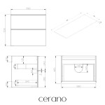 CERANO - Koupelnová skříňka Velora - černá matná, úchytka zlatá + deska z lit. mramoru Elanys - 12 mm - bílá matná - 60x54,2x46,5 CER-679442