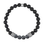 Pánský náramek Marco - 8 mm černý onyx a larvikit, Šedá 25 cm