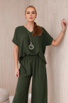 Komplet s náhrdelníkem halenka + kalhoty khaki UNI