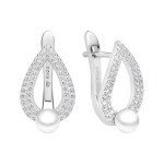 Stříbrné náušnice s bílou perlou a zirkony Graciela - stříbro 925/1000, Stříbrná Bílá