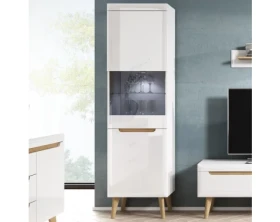 Vysoká vitrína Nordi, dub riviera/bílá lesk