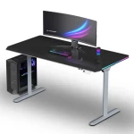 ULTRADESK Quest šedá, černá deska / Herní stůl / 140 x 70 cm / 72-120 cm / elektrická výška / LED RGB (UD-QST-FRGY/DTBB)