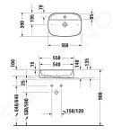 DURAVIT - Zencha Umyvadlo na desku 550x390 mm, bez přepadu, otvor pro baterii, DuraCeram, bílá 2374550071