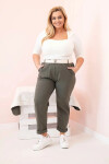 Dámské bavlněné kalhoty Plus Size s páskem khaki 4XL