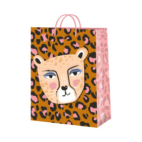 Dárková taška velká - Hnědá leopardí s leopardicí (26 × 12,7 × 32,4 cm) - Albi