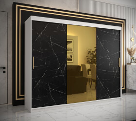 Šatní skříň Abi Golden T1 Barva korpusu: Bílá, Rozměry: 250 cm, Dveře: Černý mramor se zlatým zrcadlem