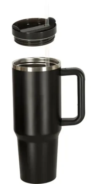KIK černá / Termohrnek s brčkem / 1200 ml / dvojitá stěna / brčko (KX3032)