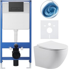 CERANO Kompletní WC set Profi/Cesso - bílá lesklá - WC tlačítko Slim/Černá matná - předstěnová instalace - 49x36 cm - 8050BD87