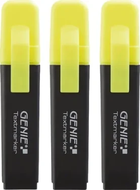 GENIE 40020 Zvýrazňovač žlutý, 3 ks / Zvýrazňovač / Klínový hrot / Šíře stopy 1–5 mm (40020)