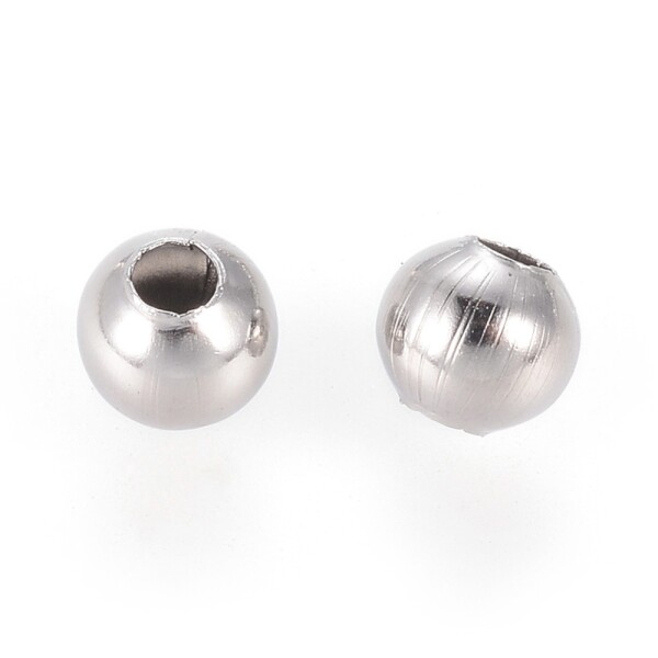 Korálek z nerezové oceli - dutý - platinový - ∅ 6 mm - 1 ks