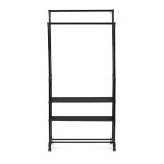 Stojan na šaty dvouramenný se třemi policemi, černá barva, kov / plast, chrom