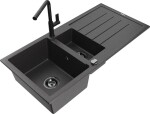 MEXEN - Andres granitový dřez s odkapávačem včetně baterie Flora, černá nakrapiany 6515-76-670401-70-B