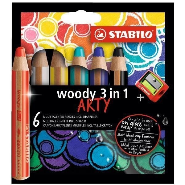 Pastelky STABILO Woody 3in1, sada 6 ks v pouzdru s ořezávátkem &quot;ARTY&quot;