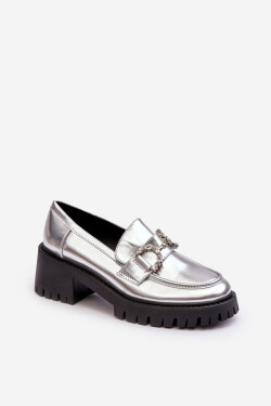 Dámské kožené polobotky na masivním podpatku stříbrné Lemmitty 38