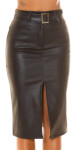 Sexy Highwaist faux leather Midi Skirt with belt barva black velikost