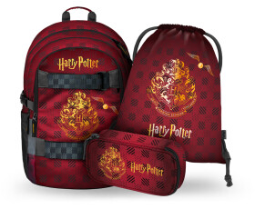 Školní batohový 3-dílný set BAAGL SKATE - Harry Potter Bradavice vínový (batoh, penál, sáček)
