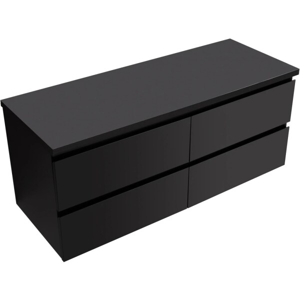 CERANO Koupelnová skříňka Carole + deska pod umyvadlo Navira Pro - 36 mm - černá matná - 160x51,6x46 cm