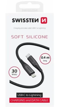 SWISSTEN SOFT SILICONE datový kabel USB-C - Lightning 0.4m černá (71506517)