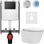 CERANO Závěsné WC s bidetem Basic/Cronus Standard - bílá lesklá - WC tlačítko Maxio/Černá - pro zazdění - 59,3x38,4 cm